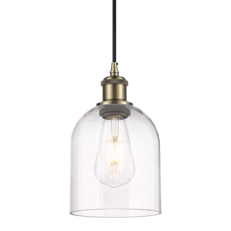A large image of the Innovations Lighting 516-1P-10-6 Bella Pendant Antique Brass / Clear