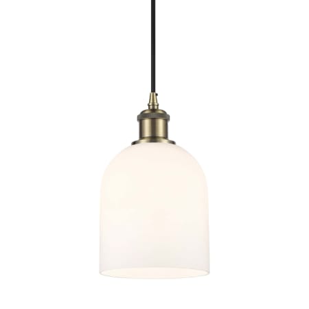 A large image of the Innovations Lighting 516-1P-10-6 Bella Pendant Antique Brass / Glossy White