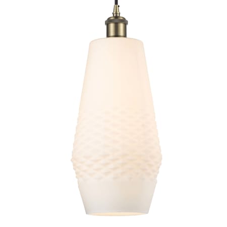 A large image of the Innovations Lighting 516-1P-17-7 Windham Pendant Antique Brass / White