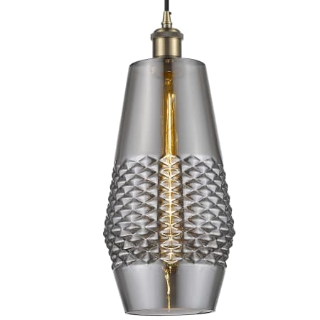 A large image of the Innovations Lighting 516-1P-17-7 Windham Pendant Antique Brass / Smoked