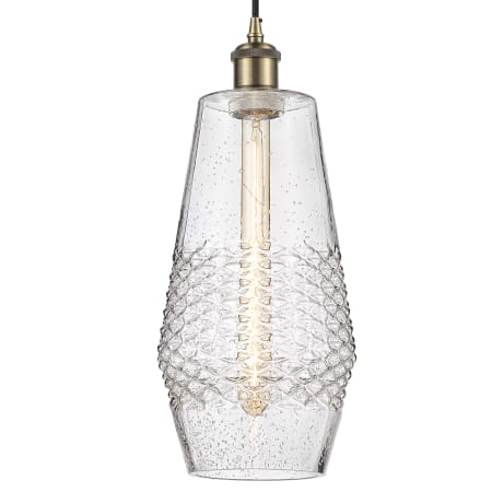 A large image of the Innovations Lighting 516-1P-17-7 Windham Pendant Antique Brass / Seedy