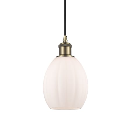 A large image of the Innovations Lighting 516-1P-10-6 Eaton Pendant Matte White / Antique Brass