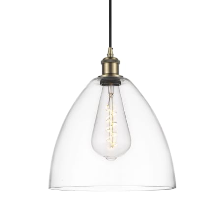 A large image of the Innovations Lighting 516-1P-15-12 Bristol Pendant Antique Brass / Clear