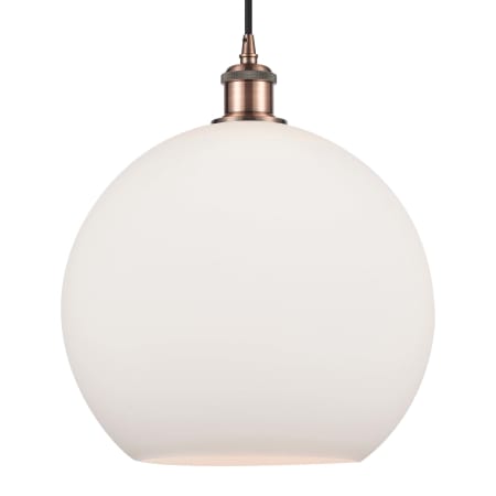 A large image of the Innovations Lighting 516-1P-17-12 Athens Pendant Antique Copper / Matte White