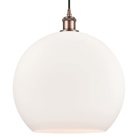 A large image of the Innovations Lighting 516-1P-19-14 Athens Pendant Antique Copper / Matte White