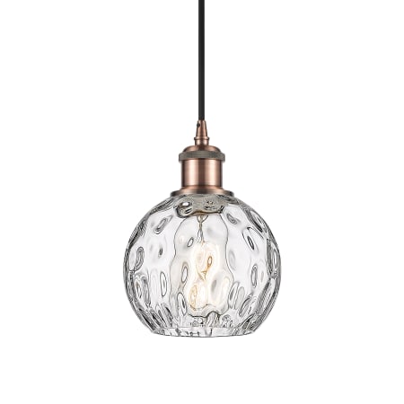 A large image of the Innovations Lighting 516-1P-8-6 Athens Pendant Antique Copper / Clear Water Glass