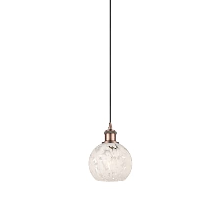 A large image of the Innovations Lighting 516-1P-8-6 White Mouchette Pendant Antique Copper