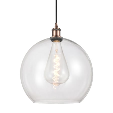 A large image of the Innovations Lighting 516-1P-18-14 Athens Pendant Antique Copper / Clear