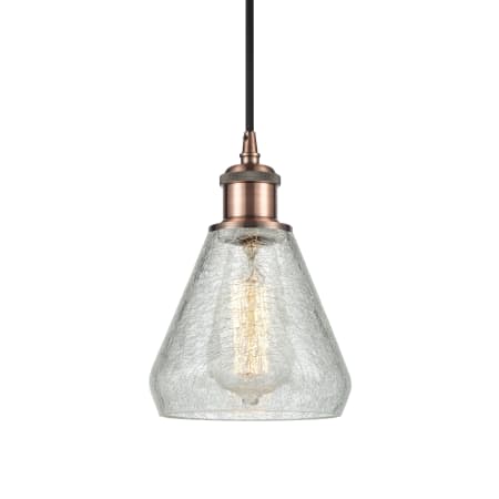 A large image of the Innovations Lighting 516-1P-10-6 Conesus Pendant Clear Crackle / Antique Copper
