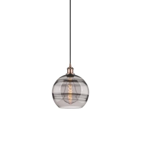 A large image of the Innovations Lighting 516-1P-12-10 Rochester Pendant Antique Copper / Smoked