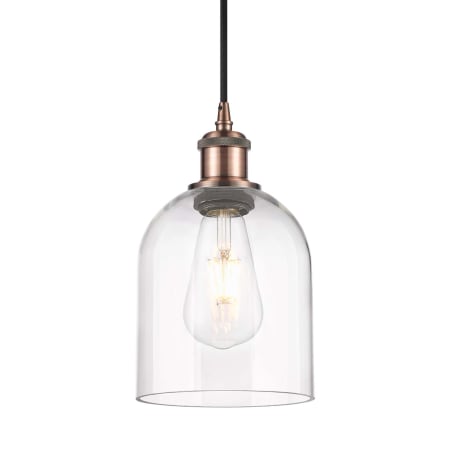 A large image of the Innovations Lighting 516-1P-10-6 Bella Pendant Antique Copper / Clear