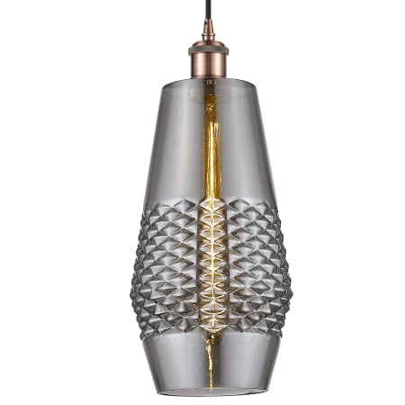 A large image of the Innovations Lighting 516-1P-17-7 Windham Pendant Antique Copper / Smoked