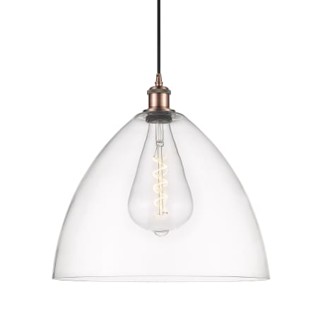 A large image of the Innovations Lighting 516-1P-19-16 Bristol Pendant Antique Copper / Clear