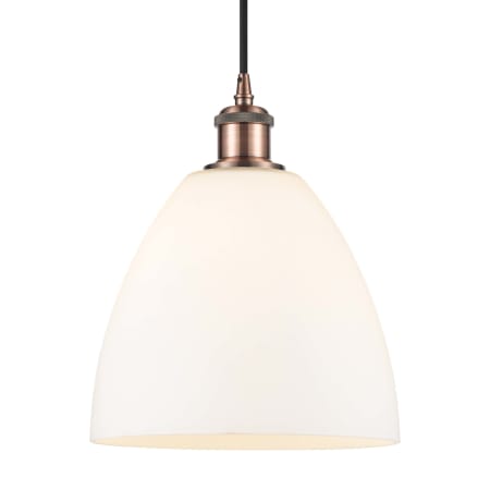 A large image of the Innovations Lighting 516-1P-14-9 Bristol Pendant Antique Copper / Matte White