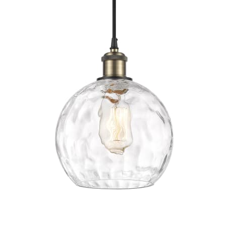 A large image of the Innovations Lighting 516-1P-10-8 Athens Pendant Black Antique Brass / Clear Water Glass