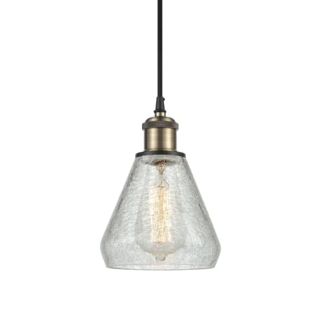 A large image of the Innovations Lighting 516-1P-10-6 Conesus Pendant Clear Crackle / Black Antique Brass