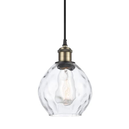 A large image of the Innovations Lighting 516-1P-9-6 Waverly Pendant Clear / Black Antique Brass