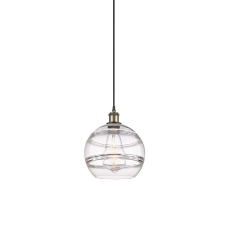 A large image of the Innovations Lighting 516-1P-12-10 Rochester Pendant Black Antique Brass / Clear