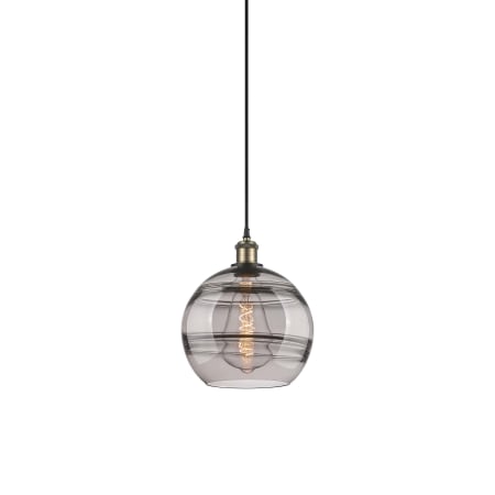 A large image of the Innovations Lighting 516-1P-12-10 Rochester Pendant Black Antique Brass / Smoked