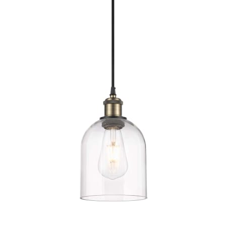 A large image of the Innovations Lighting 516-1P-10-6 Bella Pendant Black Antique Brass / Clear