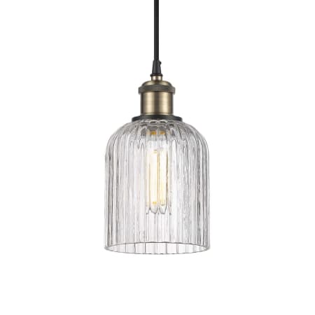 A large image of the Innovations Lighting 516-1P-9-5 Bridal Veil Pendant Black Antique Brass / Clear