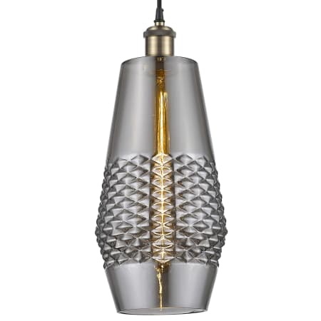 A large image of the Innovations Lighting 516-1P-17-7 Windham Pendant Black Antique Brass / Smoked