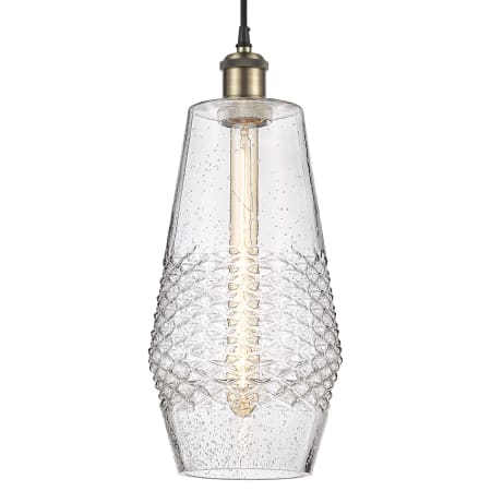 A large image of the Innovations Lighting 516-1P-17-7 Windham Pendant Black Antique Brass / Seedy