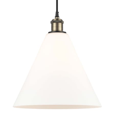 A large image of the Innovations Lighting 516-1P-15-12 Berkshire Pendant Black Antique Brass / Matte White