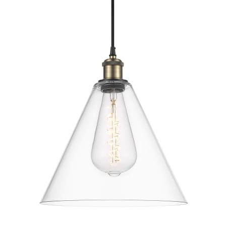 A large image of the Innovations Lighting 516-1P-15-12 Berkshire Pendant Black Antique Brass / Clear