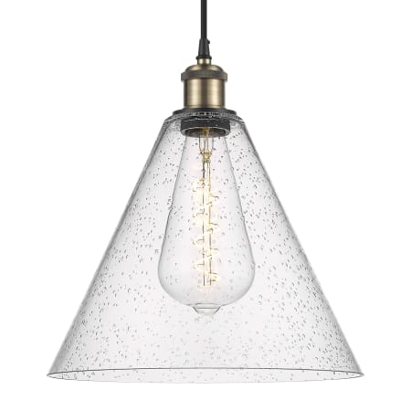 A large image of the Innovations Lighting 516-1P-15-12 Berkshire Pendant Black Antique Brass / Seedy