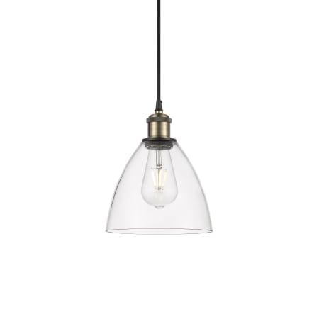 A large image of the Innovations Lighting 516-1P-11-8 Bristol Pendant Black Antique Brass / Clear