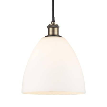 A large image of the Innovations Lighting 516-1P-14-9 Bristol Pendant Black Antique Brass / Matte White