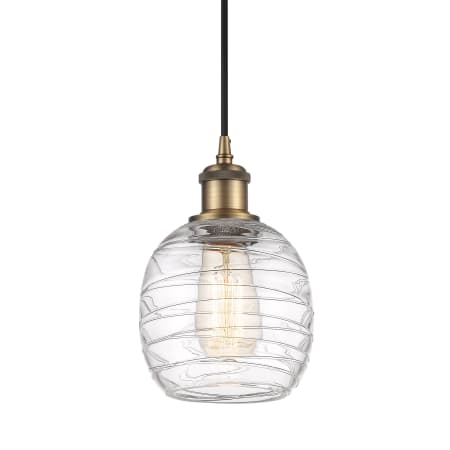 A large image of the Innovations Lighting 516-1P-9-6 Belfast Pendant Deco Swirl / Brushed Brass