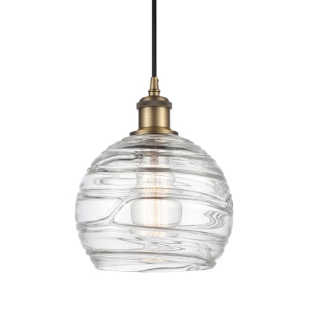 A large image of the Innovations Lighting 516-1P-10-8 Athens Pendant Clear Deco Swirl / Brushed Brass