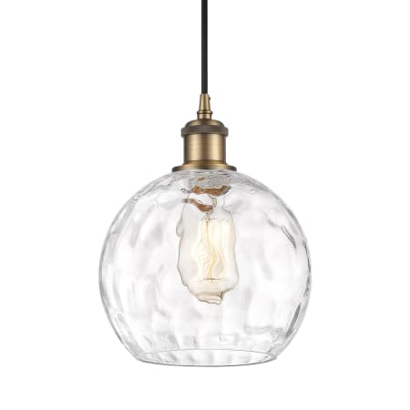 A large image of the Innovations Lighting 516-1P-10-8 Athens Pendant Brushed Brass / Clear Water Glass