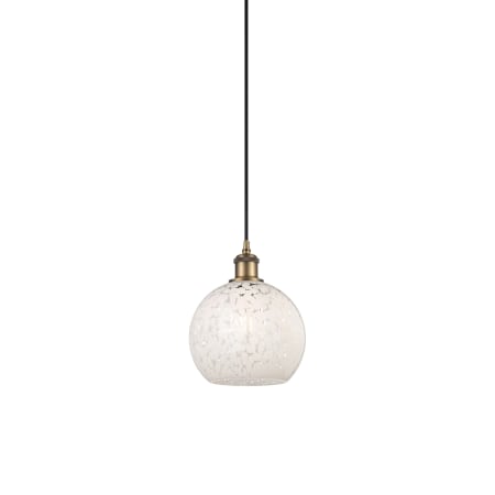 A large image of the Innovations Lighting 516-1P-10-8 White Mouchette Pendant Brushed Brass