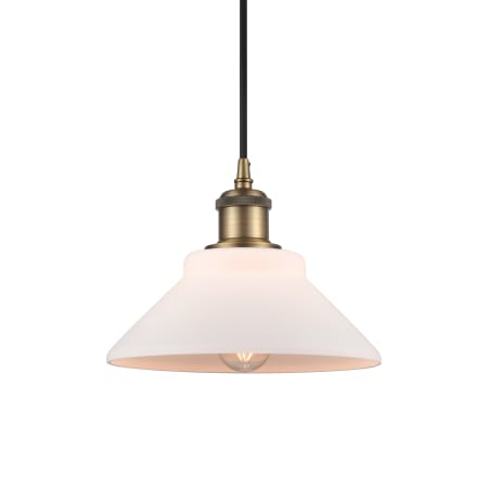 A large image of the Innovations Lighting 516-1P-7-8 Orwell Pendant Matte White / Brushed Brass