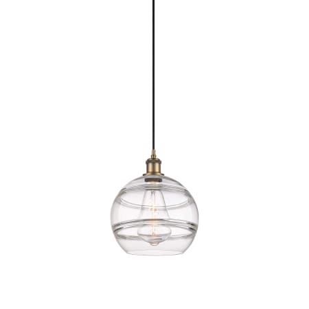 A large image of the Innovations Lighting 516-1P-12-10 Rochester Pendant Brushed Brass / Clear