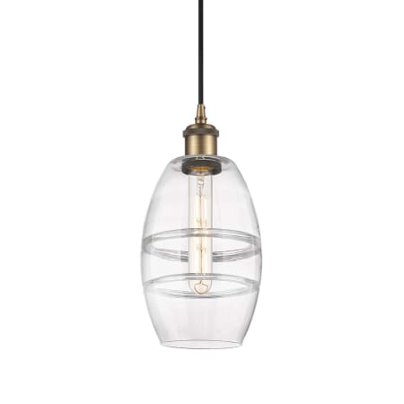 A large image of the Innovations Lighting 516-1P-9-6 Vaz Pendant Brushed Brass / Clear