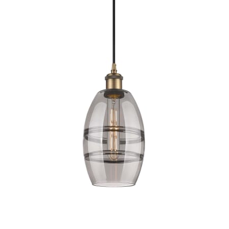 A large image of the Innovations Lighting 516-1P-9-6 Vaz Pendant Brushed Brass / Light Smoke