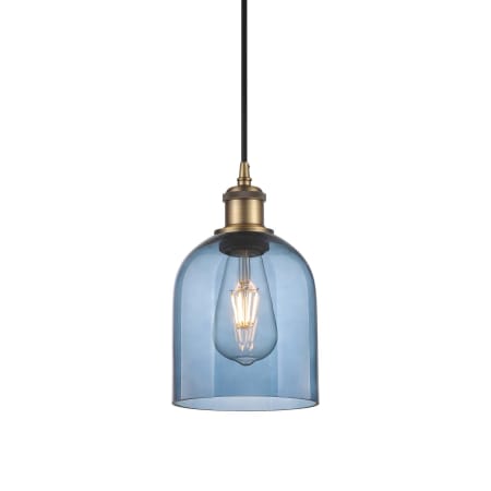 A large image of the Innovations Lighting 516-1P-10-6 Bella Pendant Brushed Brass / Princess Blue