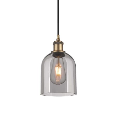 A large image of the Innovations Lighting 516-1P-10-6 Bella Pendant Brushed Brass / Light Smoke