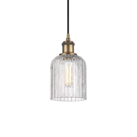 A large image of the Innovations Lighting 516-1P-9-5 Bridal Veil Pendant Brushed Brass / Clear