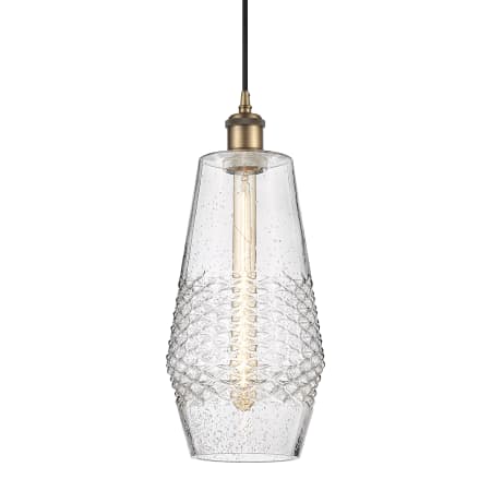 A large image of the Innovations Lighting 516-1P-17-7 Windham Pendant Brushed Brass / Seedy