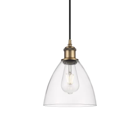 A large image of the Innovations Lighting 516-1P-11-8 Bristol Pendant Brushed Brass / Clear