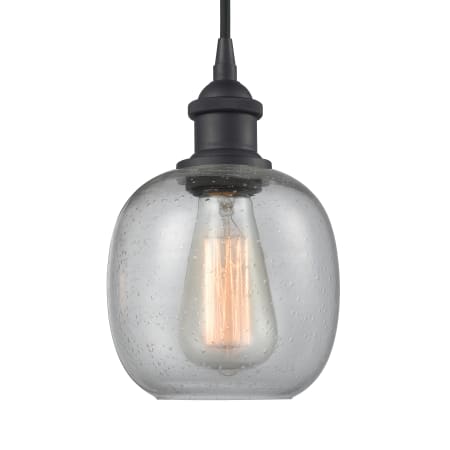 A large image of the Innovations Lighting 516-1P Belfast Matte Black / Seedy
