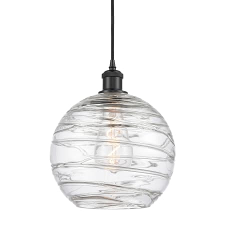 A large image of the Innovations Lighting 516-1P-13-10 Athens Pendant Clear Deco Swirl / Matte Black