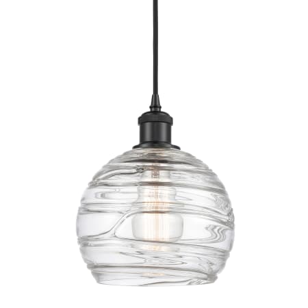 A large image of the Innovations Lighting 516-1P-10-8 Athens Pendant Clear Deco Swirl / Matte Black