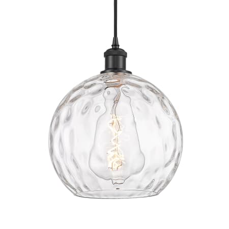 A large image of the Innovations Lighting 516-1P-13-10 Athens Pendant Matte Black / Clear Water Glass