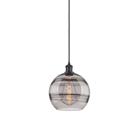 A large image of the Innovations Lighting 516-1P-12-10 Rochester Pendant Matte Black / Smoked